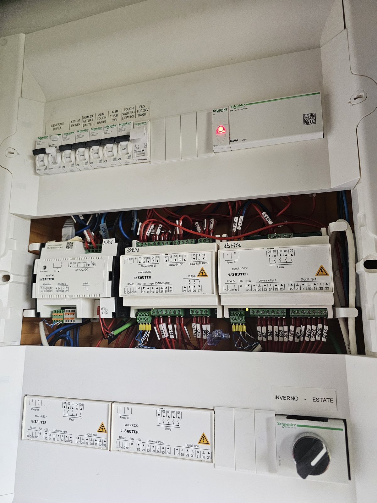 Quadro di regolazione della centrale termica con moduli e selettore inverno-estate
