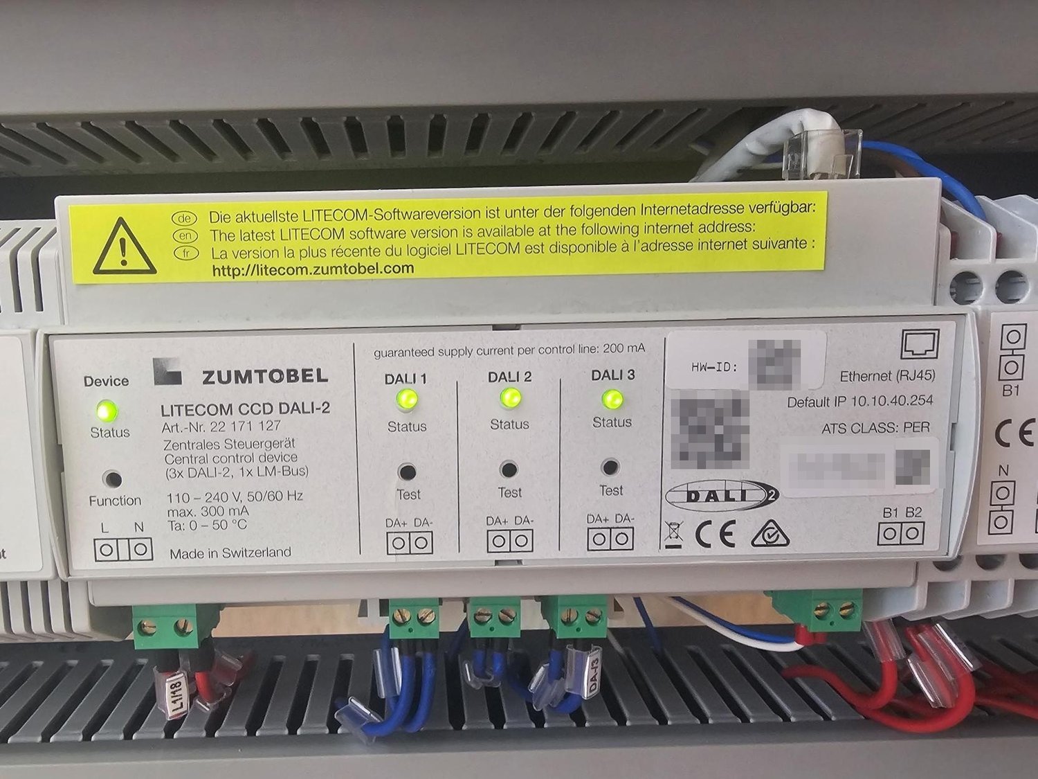 Controller LITECOM CCD DALI-2 in quadro, con tre linee bus attive